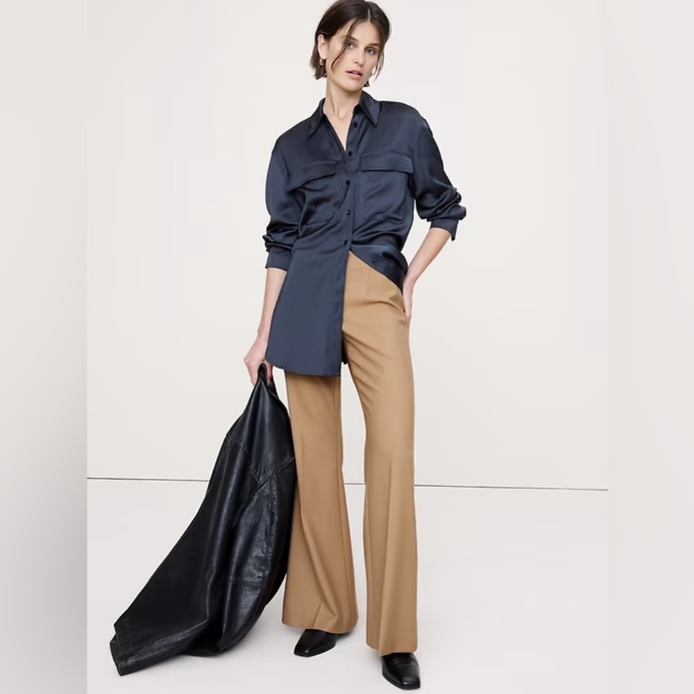 NWT! BANANA REPUBLIC CAMEL MID-RISE FLARE STRETCH WOOL-BLEND PANT 826950 📀1️⃣1️⃣